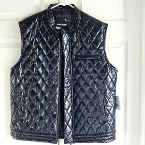 New Stone Falcon Shiny Puffer Vest Diamond Design 3 Zippered pockets. XL. Black